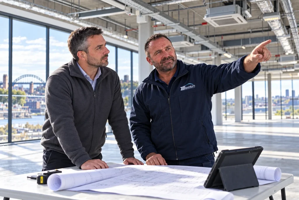 Craig discussing a commercial climate-control site survey with a facilities manager